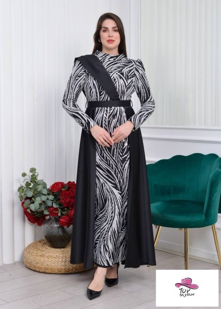 فستان سهرة ساتان مع لمعة